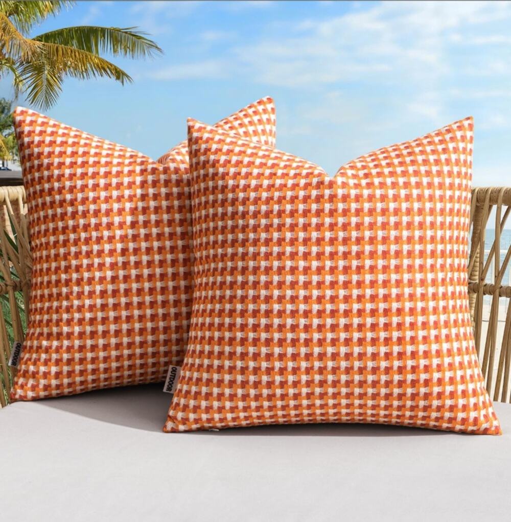 MIULEE Outdoor Texture Waterproof Pillow Covers 2 Pack ,18x18 Inch, Orange